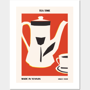 Tea time, Retro poster, Exhibition print, Chinese print, Teapot, Cups, Kitchen decor, Vintage Posters and Art